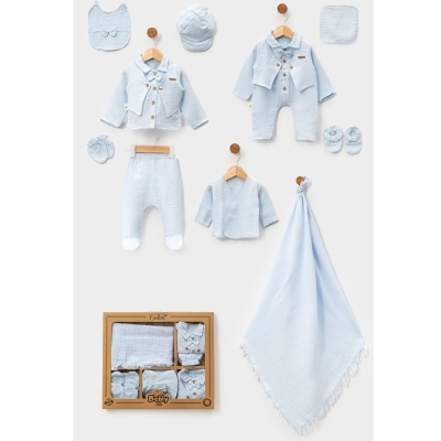 BEBLY KİDS 10007-ERKEK 1/3 AY PAPYONLU CEKETLİ MÜSLİN 10 LU SET