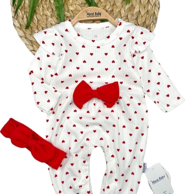 BYMURAT 9773-KIZ 0/6 AY KÜÇÜK KALP BASKILI TULUM