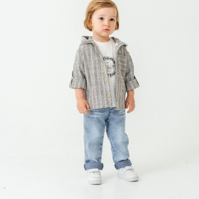 COMFORT BABY 952-ERKEK 9/24 AY KAPŞONLU ÇİZGİLİ GÖMLEKLİ ÜÇLÜ TAKIM