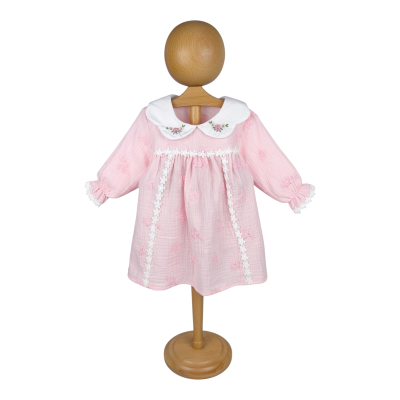 Çiçek Desenli Müslin Fistolu Yakalı Elbise