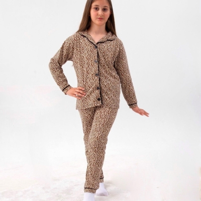 DOLAŞKİDS 2002-KIZ 11/14 YAŞ LEOPAR BASKILI PİJAMA TAKIM