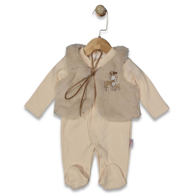 ERKEK 0/6 AY PELUŞ YELEKLİ CEYLAN BASKILI TULUM