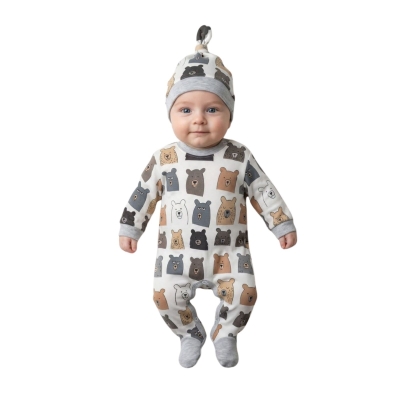 ERKEK 1/3 AY AYICIK DESENLİ 2 LI TULUM VE ŞAPKA