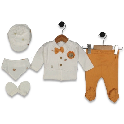 ERKEK 1/3 AY MÜSLİN YELEKLİ PAPYONLU AYICIK 5 Lİ