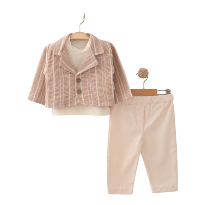 ERKEK 1/3 YAŞ ÇİZGİLİ JAKARLI CEKET 3LÜ TAKIM