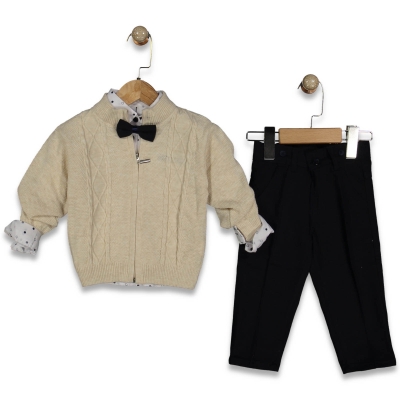 ERKEK 1/4 YAŞ NOKTALI DESEN TRİKO HIRKALI 3 LÜ TAK