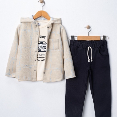 ERKEK 1/5 YAŞ ÇİZGİLİ  HIRKALI 3&#039;LÜ TAKIM