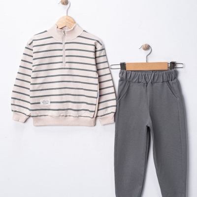 ERKEK 2/5 YAŞ BALIKÇI YAKA ÇİZGİLİ FERMUARLI TAKIM