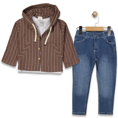 ERKEK 3/6 YAŞ ÇİZGİLİ KAPŞONLU ÜÇLÜ TAKIM