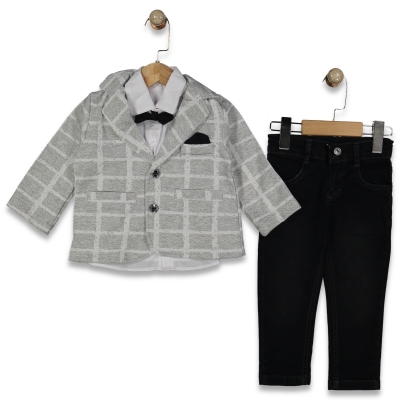 ERKEK 6/10 YAŞ KARELİ CEKETLİ PAPYONLU 3&#039;LÜ TAKIM