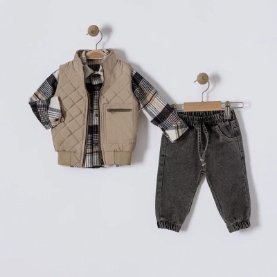 ERKEK 6/18 AY BAKLAVA KAPİTONE YELEKLİ 3 LÜ TAKIM