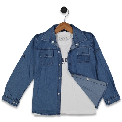 ERKEK 8/12 YAŞ WİKİLAND BASKILI 2’Lİ KOT GÖMLEK