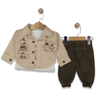 ERKEK 9/18 AY 3&#039;LÜ LİTTLE ADVENTURE NAKIŞLI  TAKIM