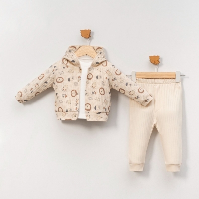 ERKEK 9/24 AY ASLAN KAFASI BASKILI KAPÜŞONLU 3’LÜ