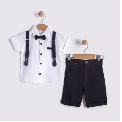 Erkek 1/4 Çocuk Oxford Gömlek Pantolon Papyonlu Slopet Askılı 4 Lü Set Takım