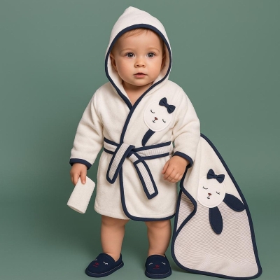 GAYE 826-UNISEX 12/12 AY KULAKLI TAVŞAN BORNOZ SET