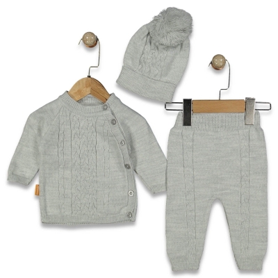 JOJOMİNİ 25105-UNISEX 6/12 AY YAN DÜĞMELİ HIRKA İKİLİ TAKIM