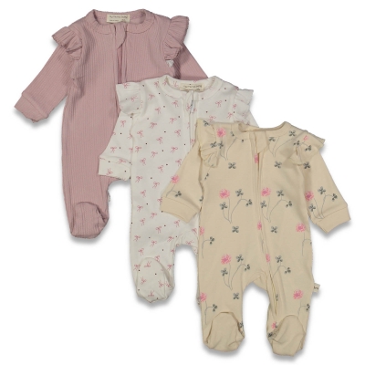 KIZ 0/3 AY FİYONK VE ÇİÇEK DESENLİ TULUM