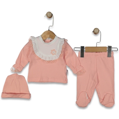 KIZ 0/3 AY ÖNLÜK YAKALI ÇİÇEK DANTELLİ TAKIM