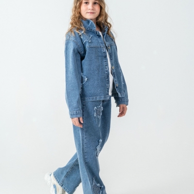 KIZ 10/13 YAŞ TAŞLI PUANLI KOT ÜÇLÜ TAKIM