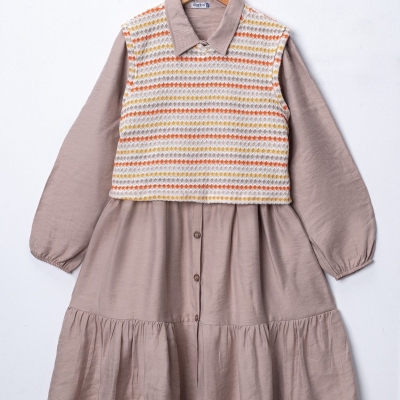 KIZ 10/13 YAŞ V YAKA SÜETERLİ ELBİSE