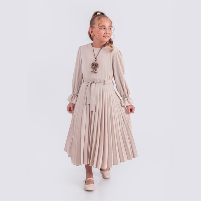 KIZ 10/16 YAŞ BELİ KUŞAKLI KOLYELİ ELBİSE