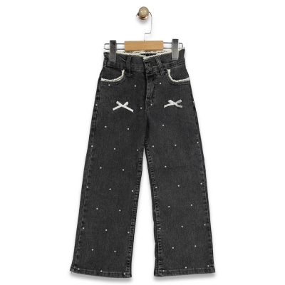 KIZ 11/15 YAŞ BİYELİ BONCUKLU KOT PANTALON