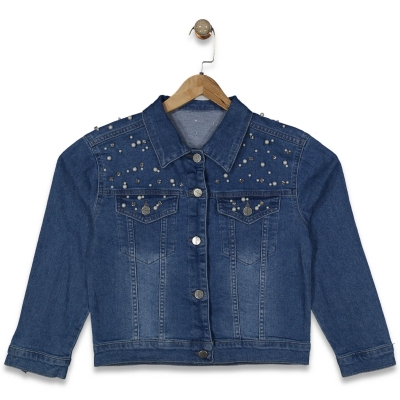 KIZ 11/15 YAŞ İNCİLİ BONCUKLU  KOT CEKET