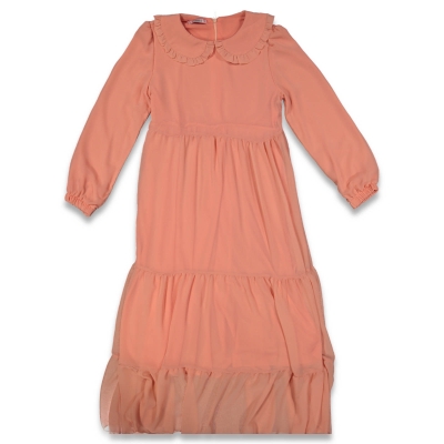 KIZ 11/16 YAŞ BEBE YAKA ÇİNGENE DÜZ ŞİFON ELBİSE