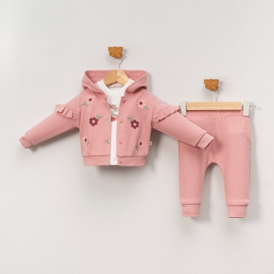 KIZ 12/24 AY OMZU FIRFIRLI KAPÜŞONLU 3’LÜ TAKIM