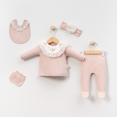 KIZ 1/3 AY ÇİÇEK YAKA NAKIŞLI 5Lİ SET