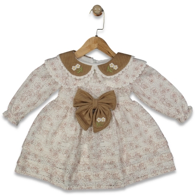 KIZ 1/3 YAŞ ÇİFT YAKALI KADİFE FİYONKLU ELBİSE