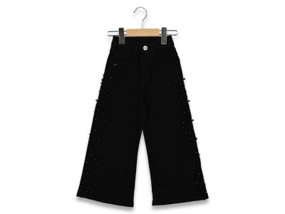 KIZ 13/16 YAŞ İNCİLİ BOL PAÇA KOT PANTOLON