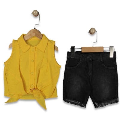 KIZ 1/5 YAŞ BEL BAĞLAMALI KRINKIL  KOT ŞORTLU  TAK