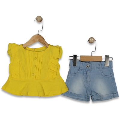 KIZ 1/5 YAŞ GÜGÜS PİLİSELİ KOT ŞORTLU  TAKIM