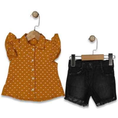 KIZ 1/5 YAŞ MİNİK NOKTALI KOT ŞORTLU  TAKIM