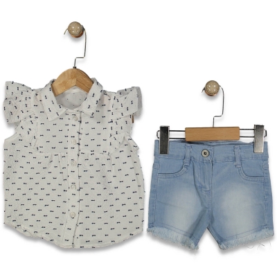 KIZ 1/5 YAŞ TİRE DESENLİ  KRINKIL  KOT ŞORTLU  TAK