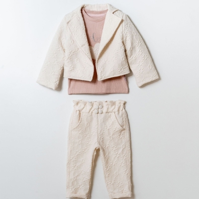 KIZ 2/4 YAŞ KABARTMA DESENLİ CEKETLİ  3 LÜ TAKIM