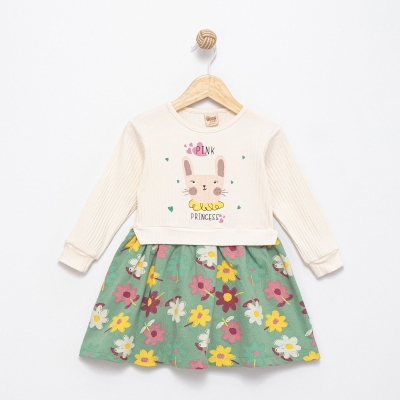KIZ 2/5 YAŞ BASKILI ÇİÇEK DESENLİ ELBİSE