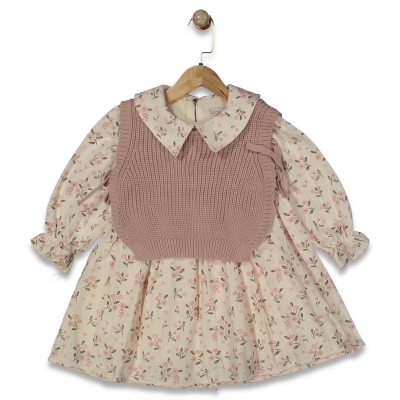 KIZ 2/5 YAŞ BASKILI TİRİKO KROPLU KETEN ELBİSE