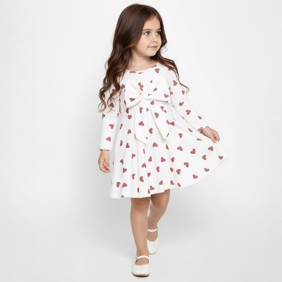 KIZ 2/5 YAŞ BÜYÜK FİYONKLU KALPLİ ELBİSE