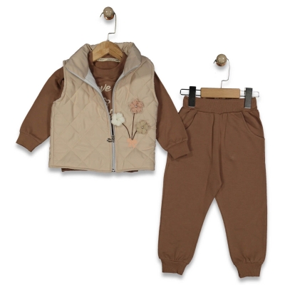 KIZ 2/5 YAŞ ÇİÇEKLİ BAKLAVALI YELEKLİ TAKIM