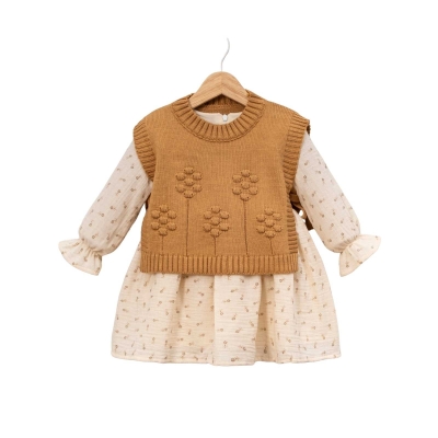 KIZ 2/5 YAŞ CİCEKLİ KROPLU ELBİSE