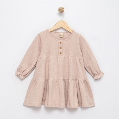 KIZ 2/5 YAŞ DÜĞMELİ PENYE MÜSLİN ELBİSE