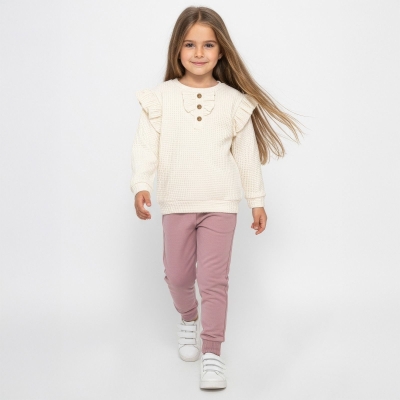 KIZ 2/5 YAŞ DÜĞMELİ WAFFLE TAKIM