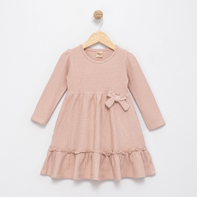 KIZ 2/5 YAŞ FİYONKLU WAFFLE ELBİSE