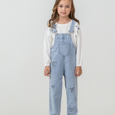 KIZ 2/5 YAŞ KALP APLİKLİ SALOPET