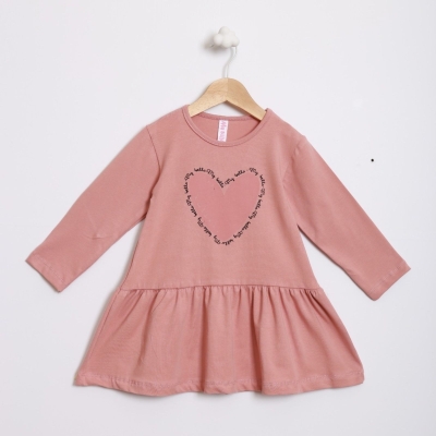 KIZ 2/5 YAŞ KALP BASKILI ELBİSE