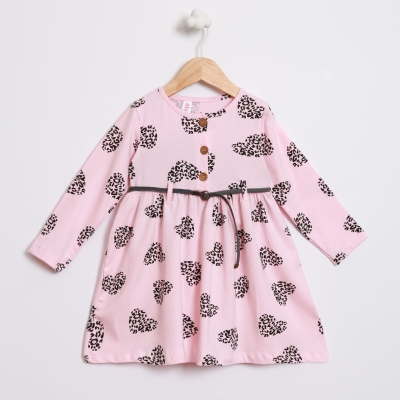 KIZ 2/5 YAŞ KALP BASKILI KEMERLİ ELBİSE