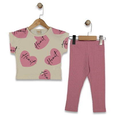 KIZ 2/5 YAŞ KALP BASKILI TAYTLI KIZ TAKIM